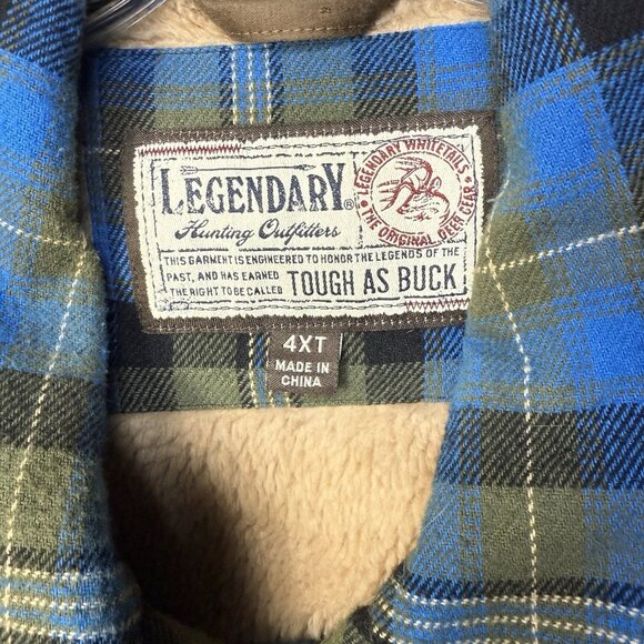 Legendary Whitetails Men's 4XT Blue Green Plaid Lined Flannel Shirt Jacket - Picture 3 of 10